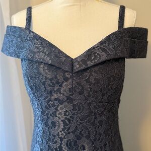 Elegant Off-Shoulder Lace Dress in Steel Grey